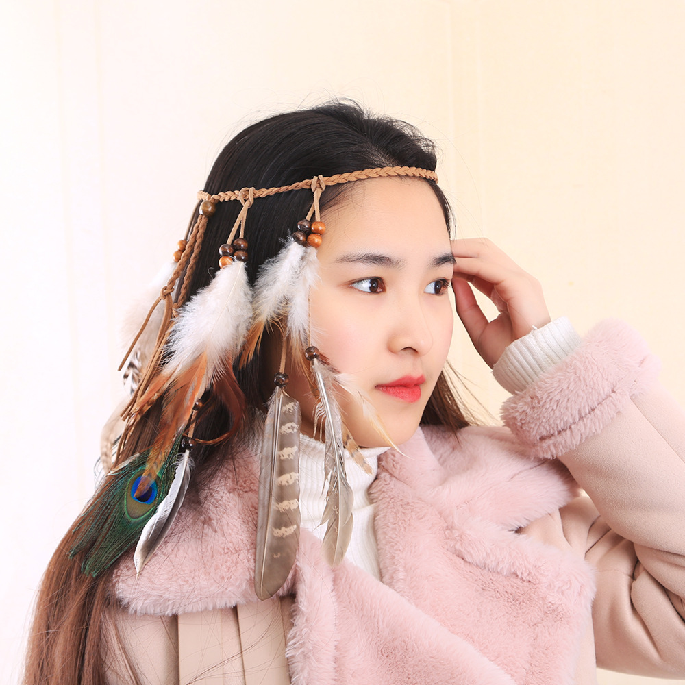 European And American Bohemian Peacock Feather Hair Band Ladies