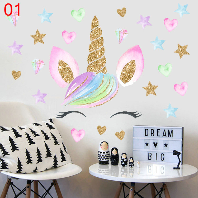 28 28cm Children Unicorn Wall Stickers Baby Bedroom Decoration Wall Sticker Design Kids Home Decor Wallpaper Girl Heart Pictures Wall Decor For Baby