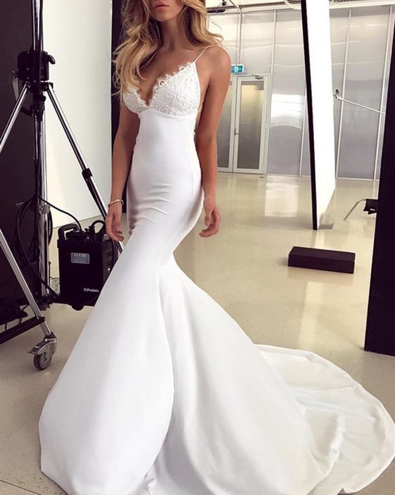 white satin mermaid gown