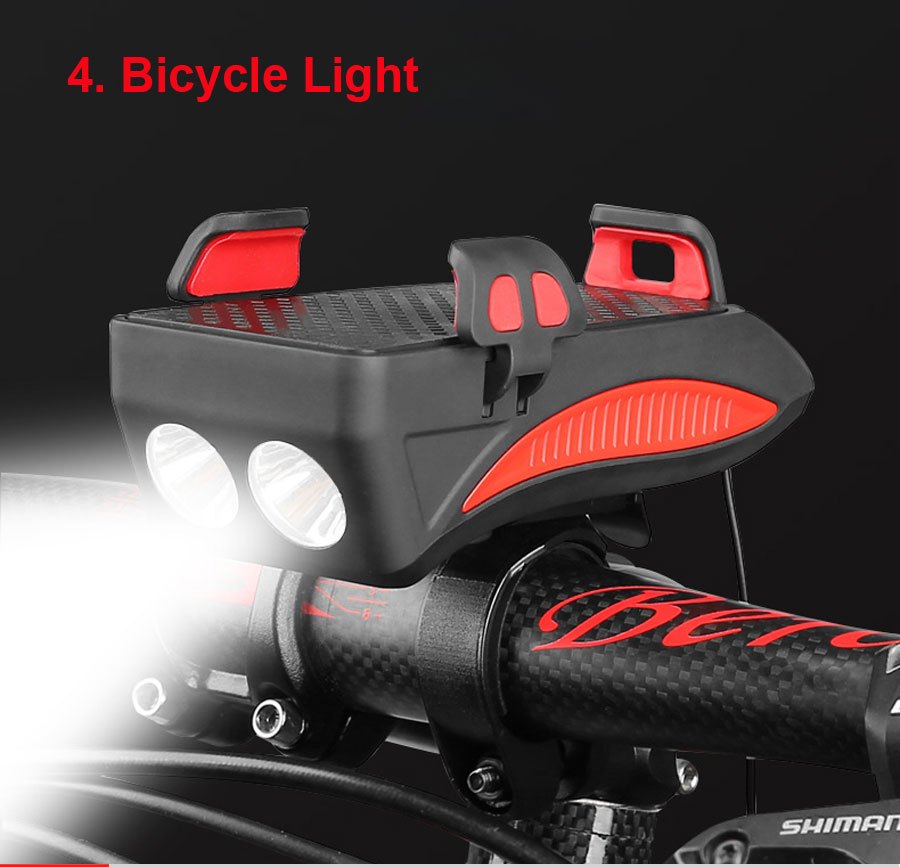 A luz Bicicleta Recargables USB Luz de Bicicleta multifunci/ón 4 en 1 4000mAh L/úmenes Linterna de Bicicleta Bocina de Bicicleta Soporte para tel/éfono Banco de energ/ía Luz Delantera de Bicicleta N
