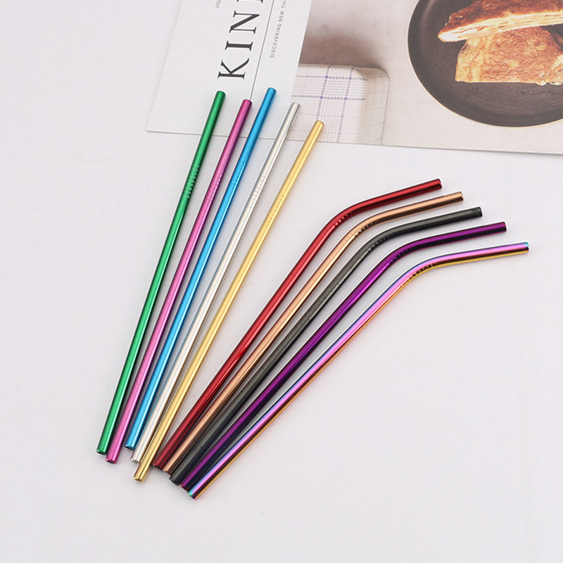 Reusable Stainless Steel Straw Set Straight Bent Straw Cleaning Brush ...