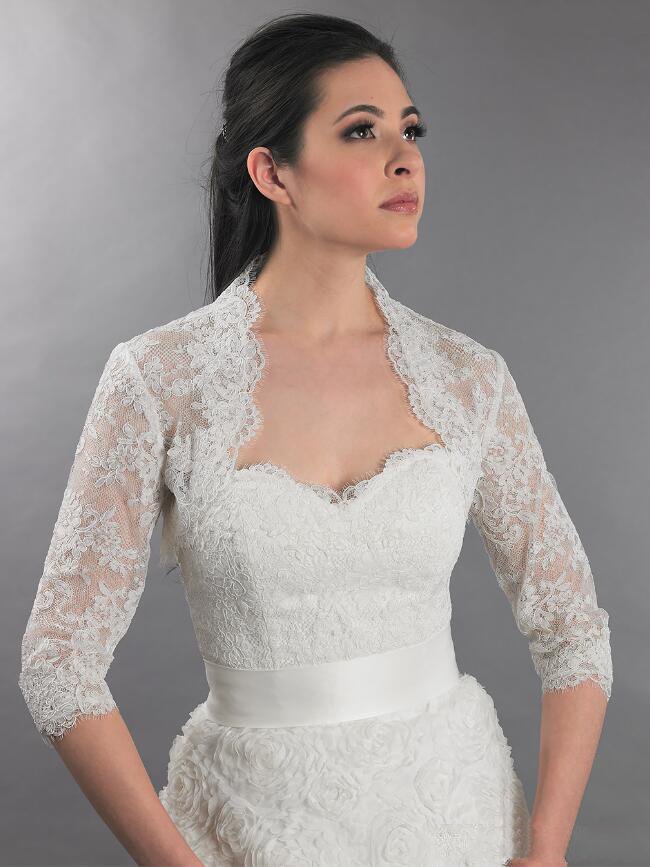 2019 Whrite And Ivory Lace High Neck Front Open Bridal Wraps