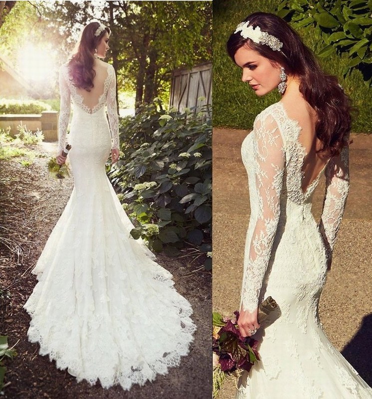New Mermaid Bridal Dresses With Sleeve Long Train Custom Made