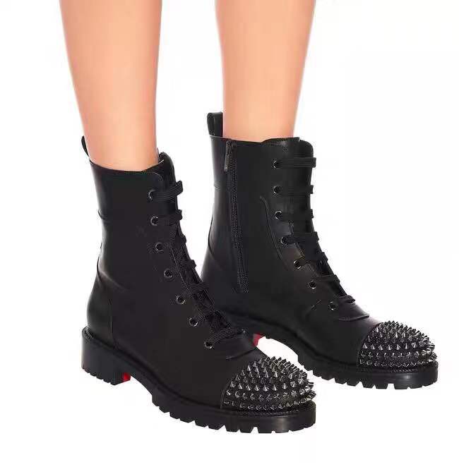 macadamia calfskin red sole biker platform booties