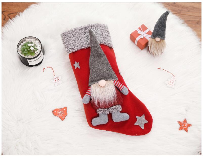 Xmas Hanging Pendant Fireplace Christmas Stockings Holders With 3D Gnome Doll US