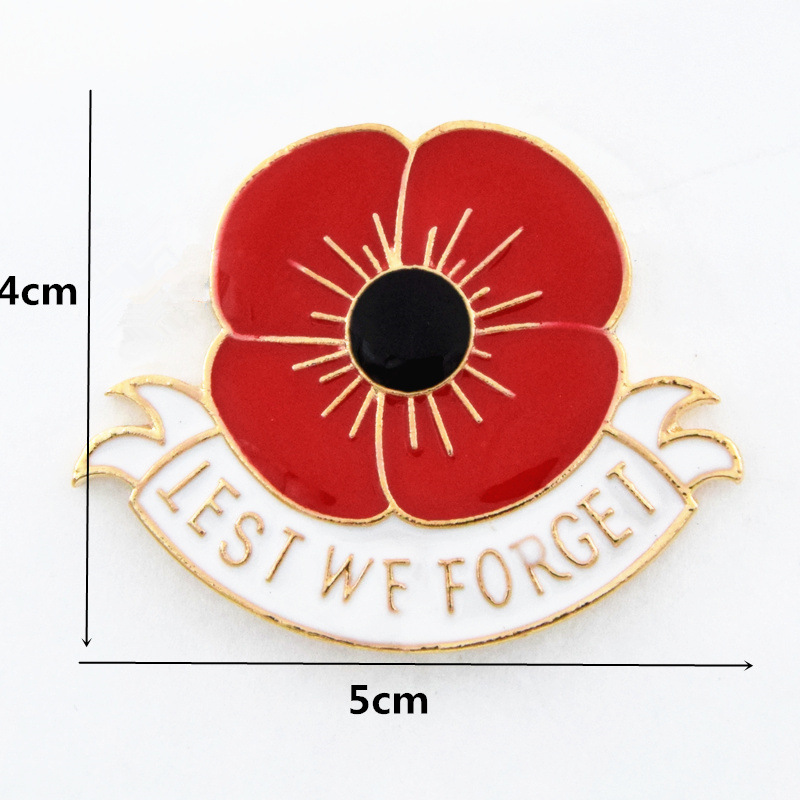 Lest We Forget Enamel Red Poppy Brooch Pin Badge Golden Flower British ...