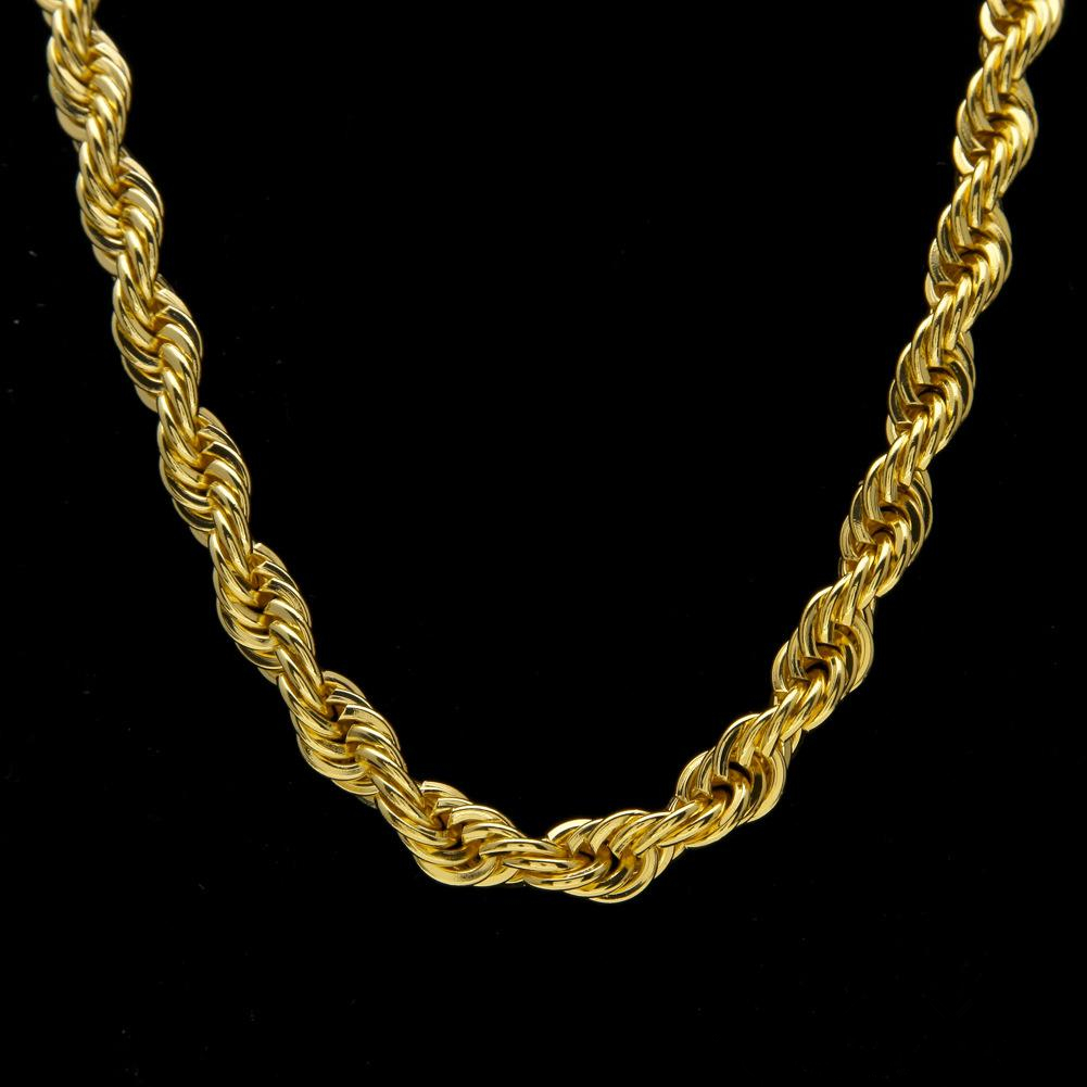 2020 10mm Thick 76cm Long Rope Twisted Chain 24K Gold Plated Hip Hop