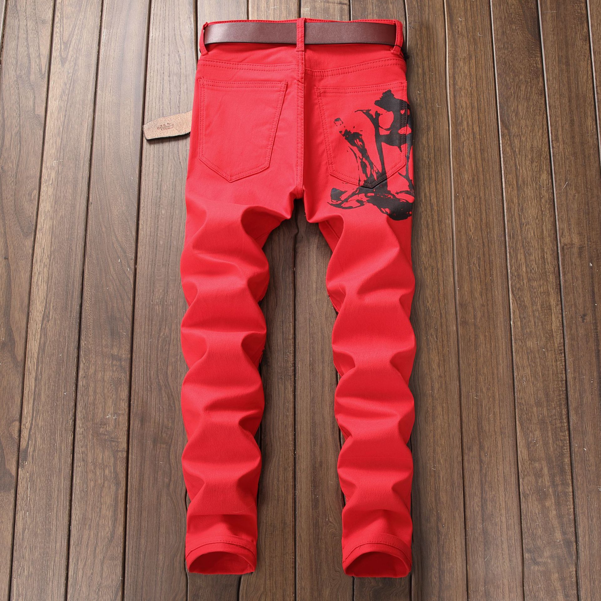 2020 Personality Men'S Black White Red Casual Pants Jeans Jogging Pants ...