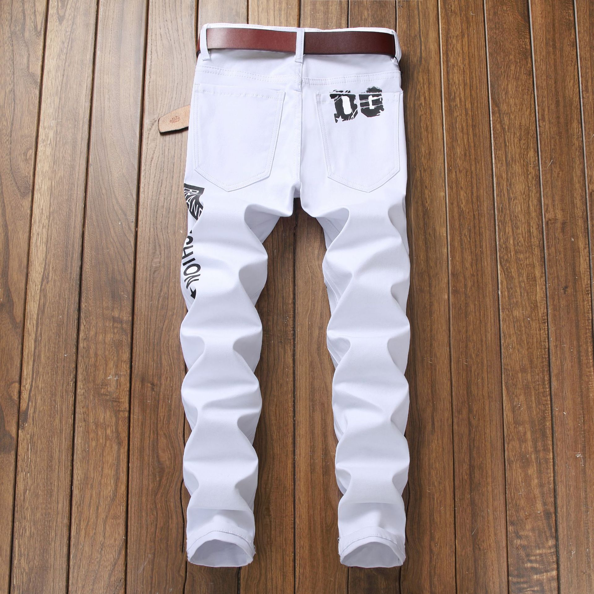Discount 2019 Mens Personality Light Blue Black Patchwork Casual Pants ...