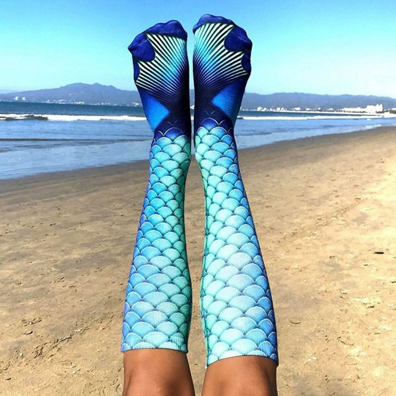 2021 Mermaid 3D Print Socks Mermaid Tail Beach Socks Lady Mermaid ...