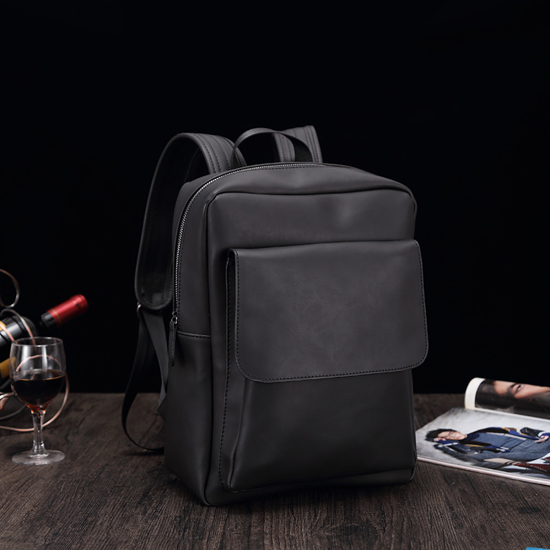 Men Business Casual Backpacks Travel Bag Black PU Leather Mens Shoulder ...